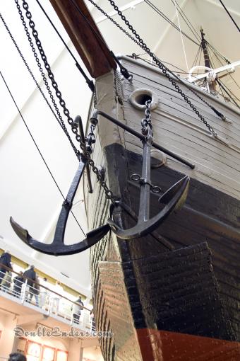 bow of a ship with anchors framing a bowsprit